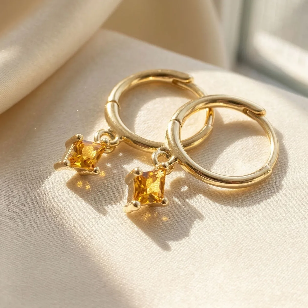 Citrine November Birthstone Delicate Dangle Hoops: the shop's own photo