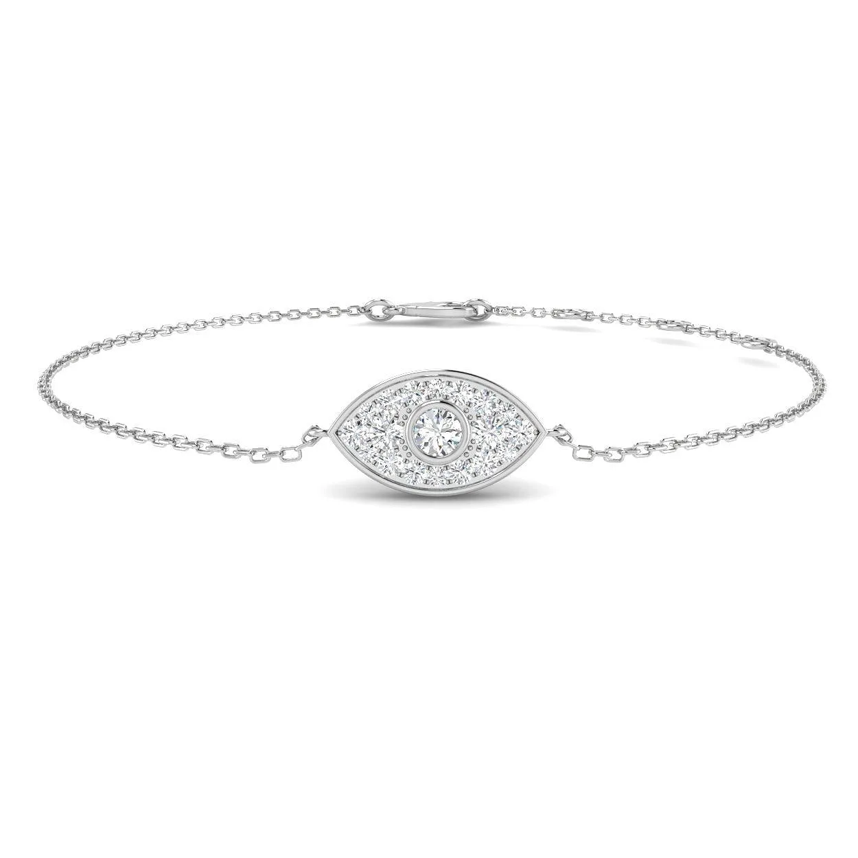 18K White Gold Natural Diamond Evil Eye Bracelet with Halo Cluster – Protection Charm Jewellery - 9k Yellow Gold / 0.35 Carat / Lab Grown Diamond: the shop's own photo