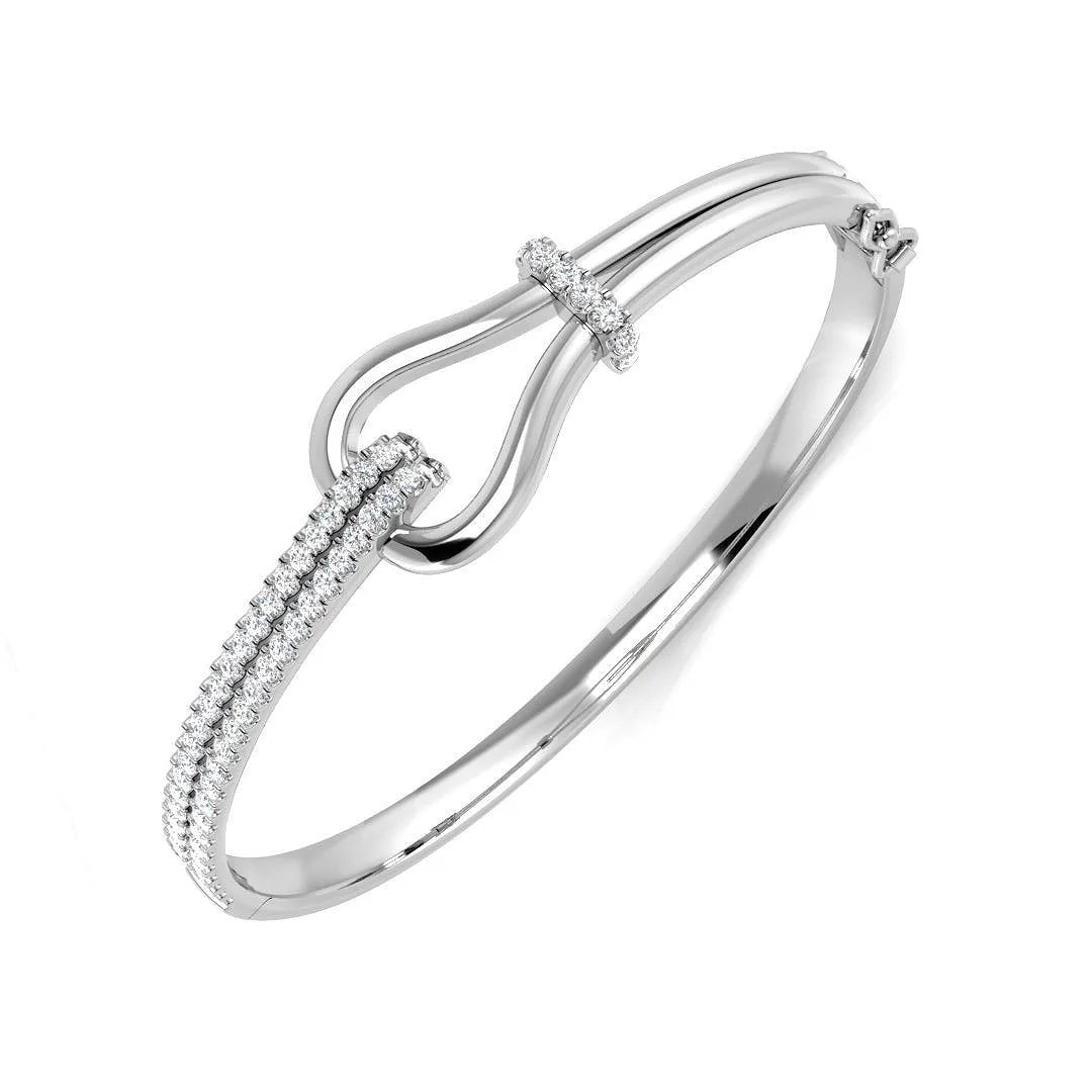 9K Yellow Gold Natural Round Cut Pave Set Knot Design Diamond Bangle with Hinged Lock - 18k White Gold / 0.95 Carat / Lab Grown Diamond: the shop's own photo