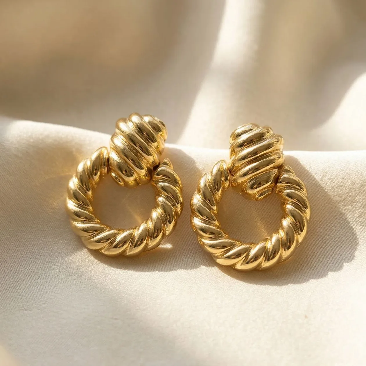 Chunky Croissant Textured Donut Dangle Gold Filled Earrings: the shop's own photo