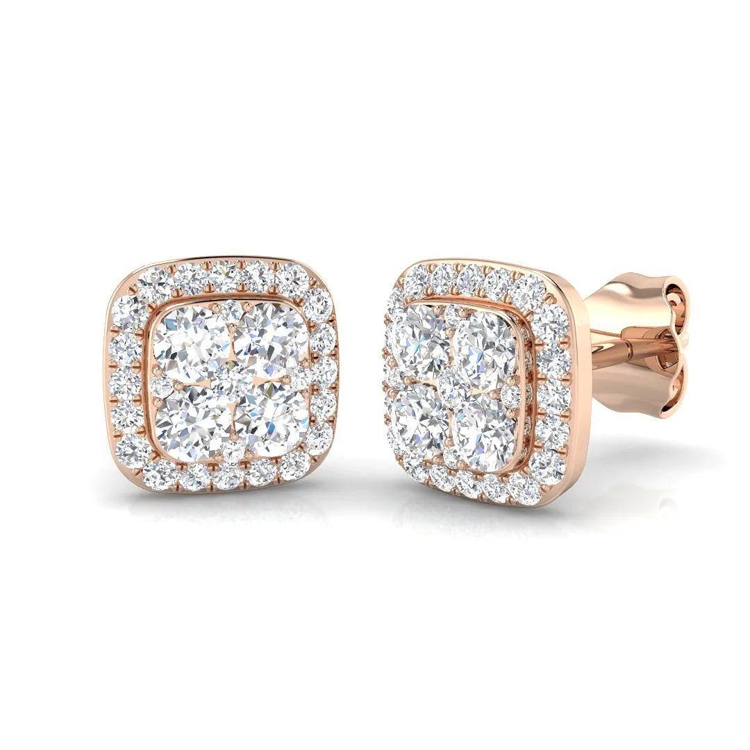Halo Cluster Diamond Stud Earrings | 0.33-1.5ct | 9K/18K Gold & Platinum - 18k Rose Gold / 0.5 Carat / Lab Grown Diamond(D-VVS): the shop's own photo