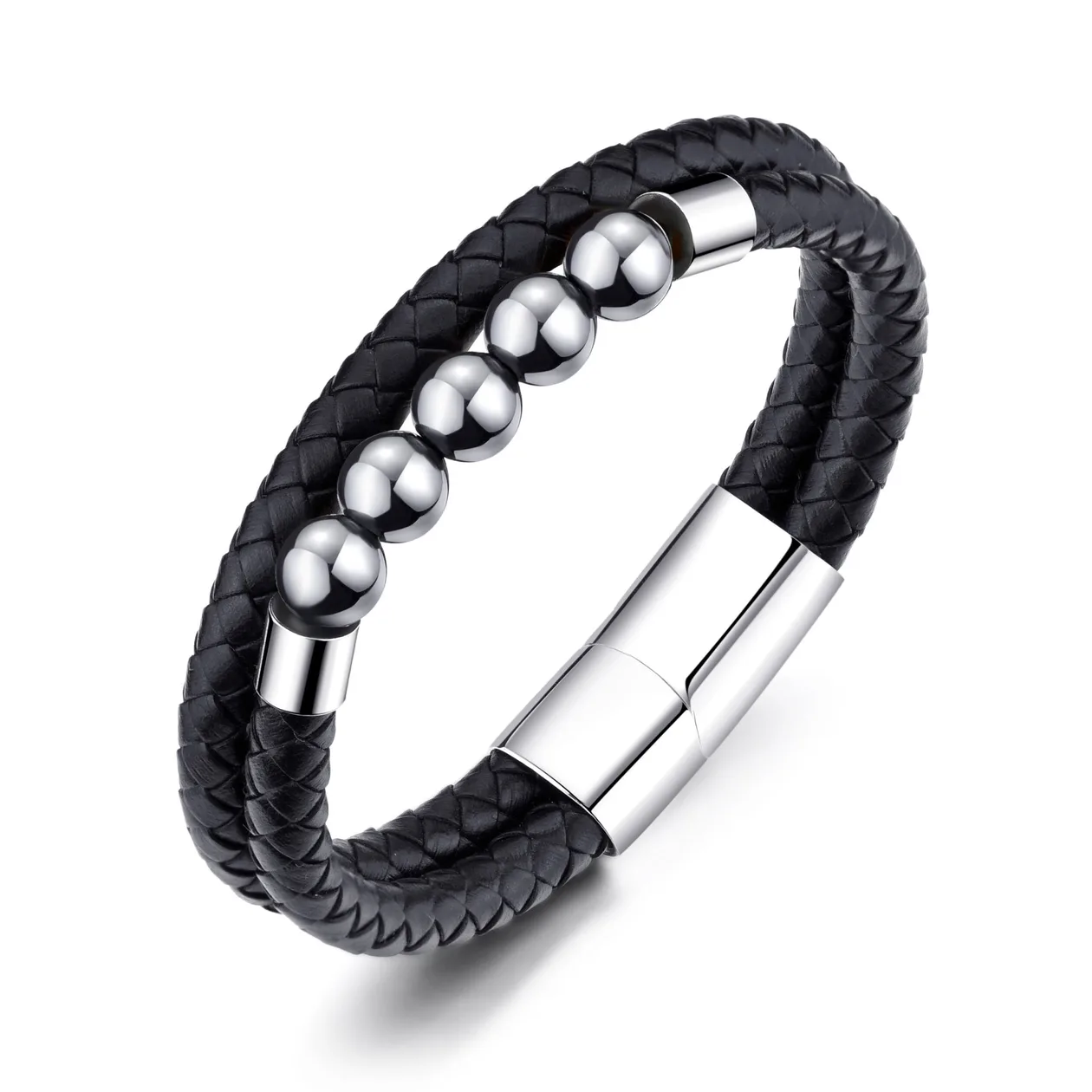 Men's Hematite Genuine Leather Bracelet: the shop's own photo