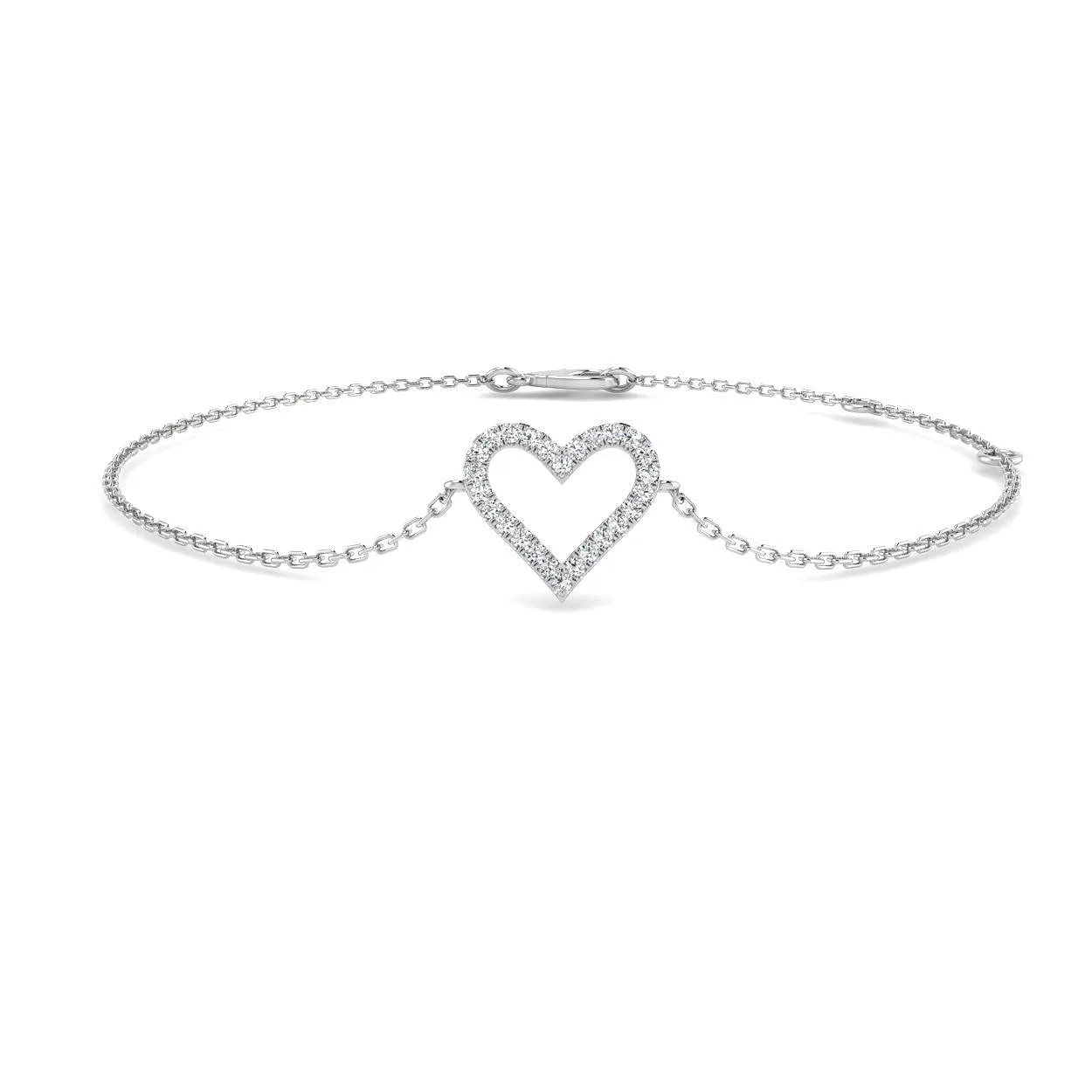18K Yellow Gold Lab Grown Diamond Pave Heart Bracelet – Delicate Chain with Lobster Clasp - 9k White Gold / 0.10 Carat / Natural Diamond: the shop's own photo