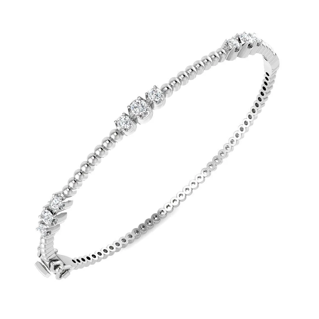 18K Yellow Gold Lab Grown Round Cut Diamond Trio Prong Set Beaded Fancy Hinged Bangle with Box Lock - 9k White Gold / 0.75 Carat / Natural Diamond: the shop's own photo