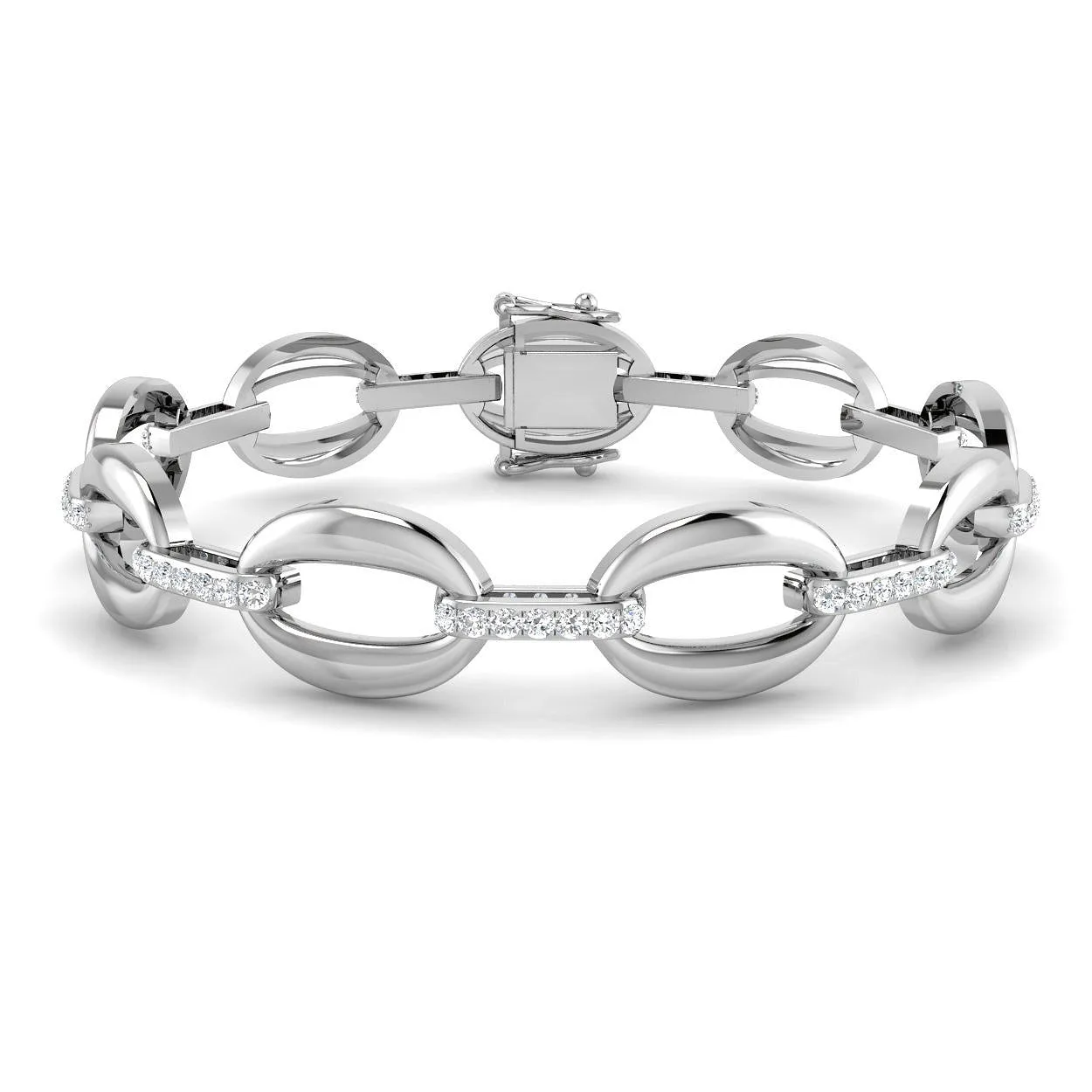 Stylish 18K White Gold Round Lab Grown Diamond Oval Link Bracelet with Pave D-Links - 9k Yellow Gold / 1.05 Carat / Natural Diamond: the shop's own photo