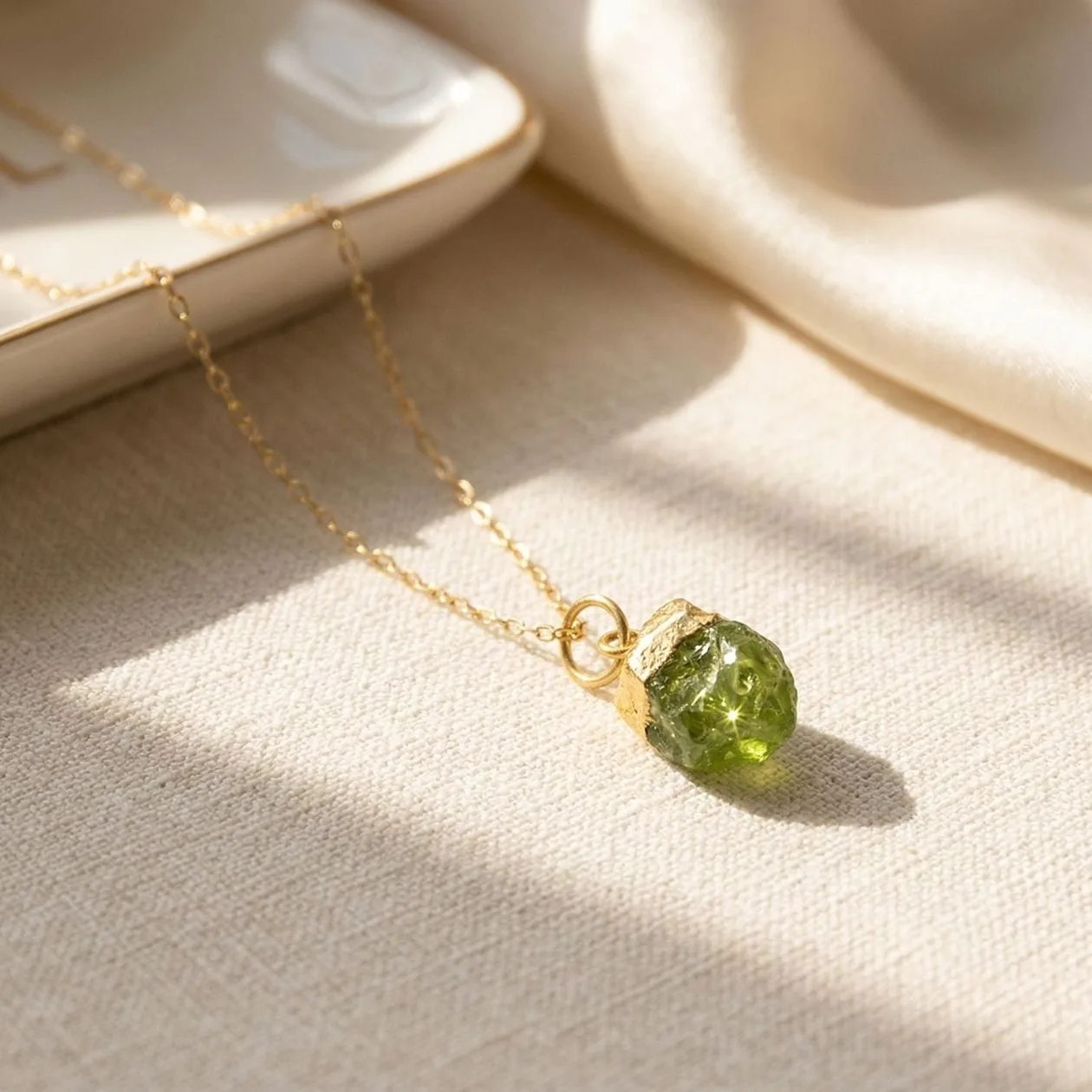 Raw Peridot August Birthstone Gold Plated Necklace: the shop's own photo