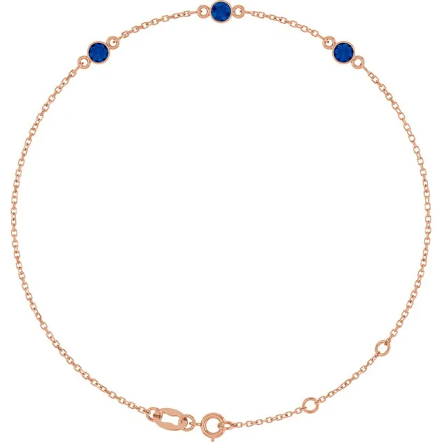 3-Stone Lab-Grown Blue Sapphire & Round Bezel-Set Link Bracelet In Set - 18k Yellow Gold / 0.60 Carat / Natural-AA: the shop's own photo