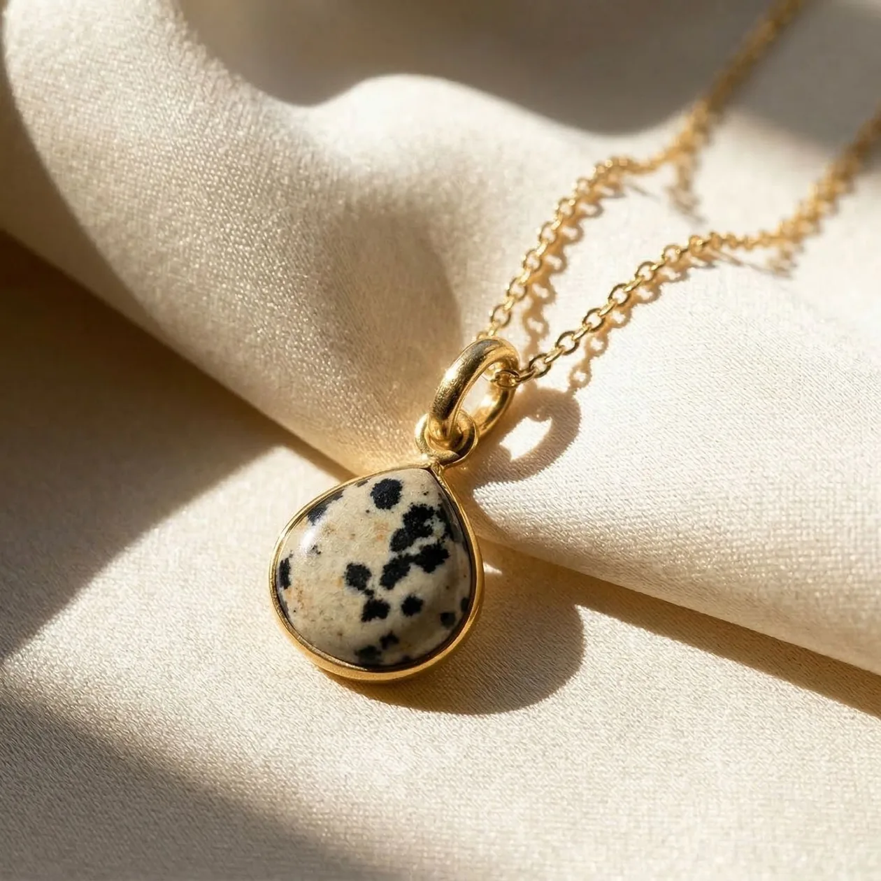 18ct Gold Vermeil Plated Dalmatian Jasper Necklace: the shop's own photo