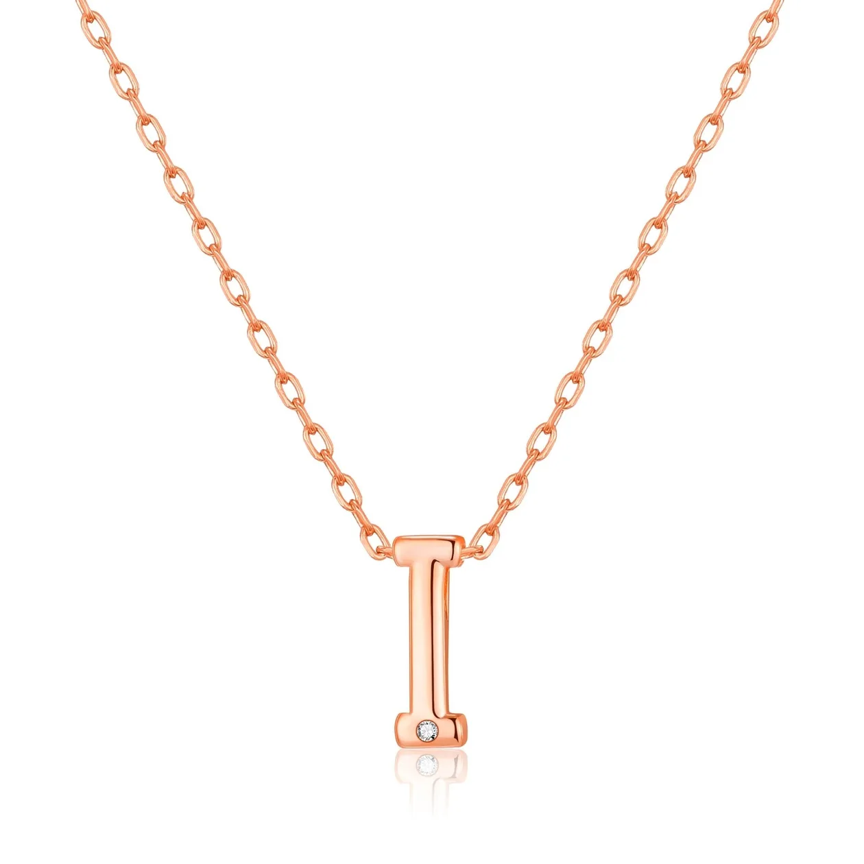 Rose Gold Plated Initial Necklace Letter I Created with Zircondia® Crystals: the shop's own photo