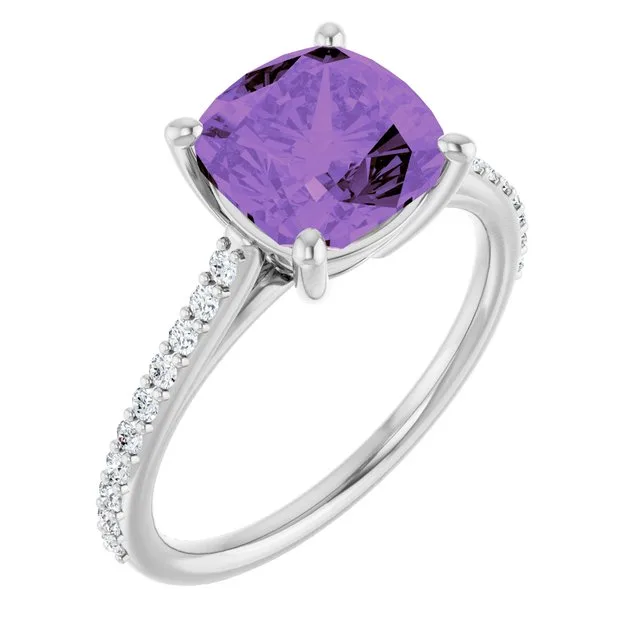 Cushion Amethyst Accented Ring with Diamond Accents in Gold - 18k Yellow Gold / 1.80 Carat / Lab-Grown-AAA: the shop's own photo