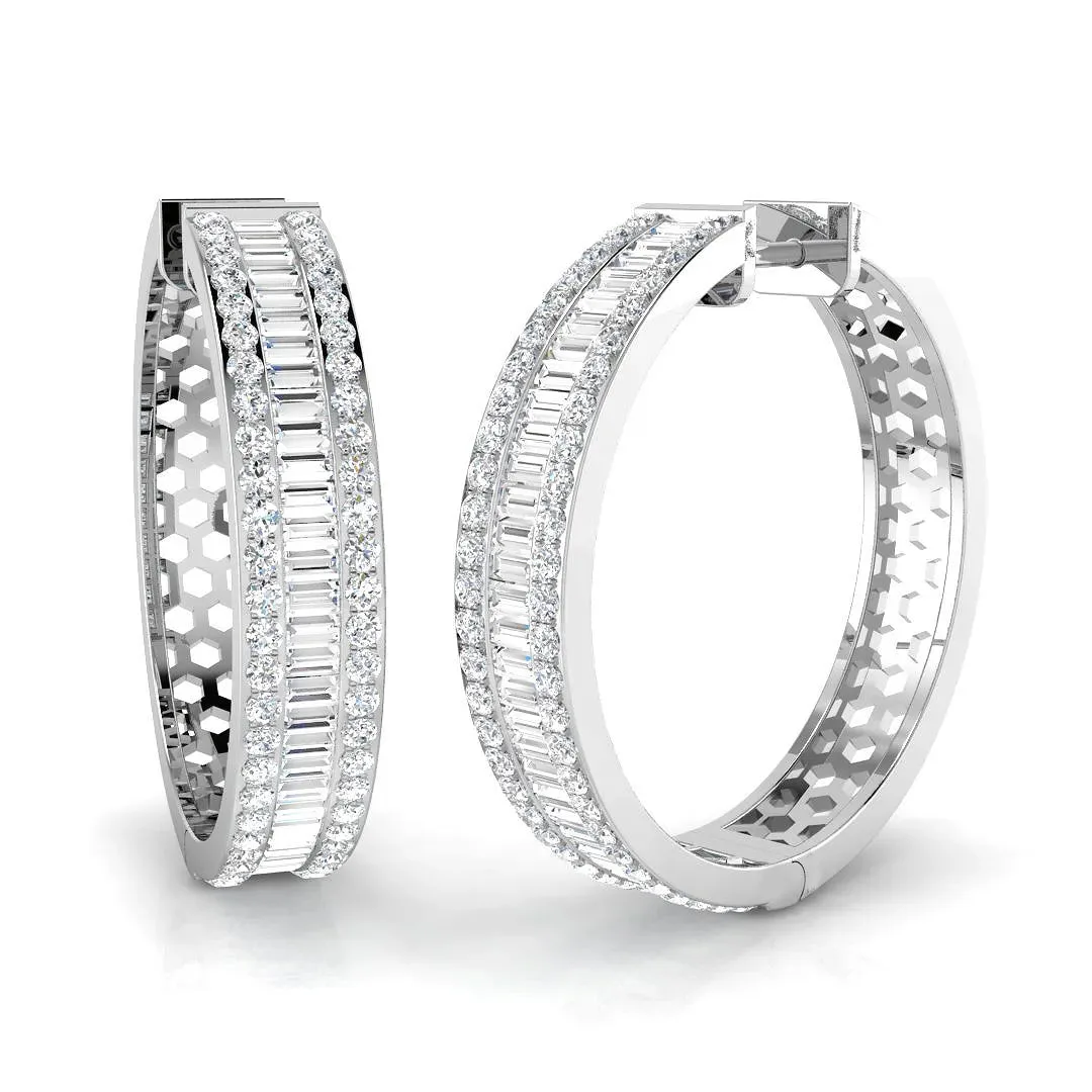 Hoop Earrings - 2.50ct Baguette And Round Diamond - Lab Grown Diamond / 18k Yellow Gold / 2.50 Carat: the shop's own photo