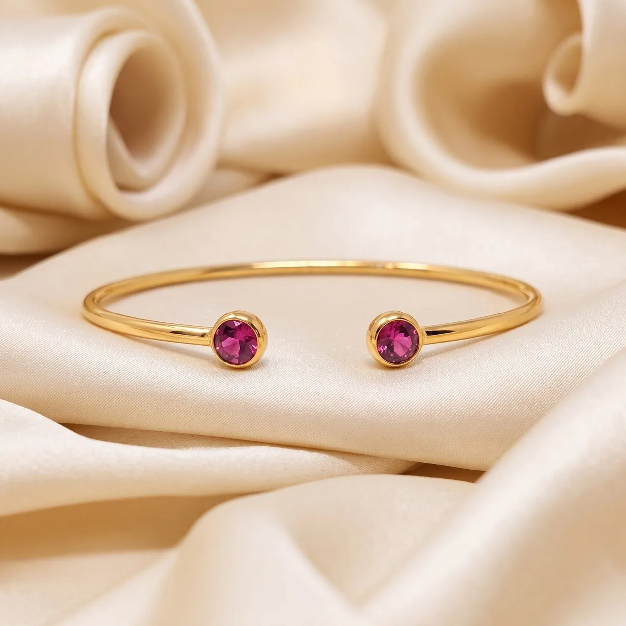 Dainty Pink Tourmaline October Birthstone Gold Plated Bangle: the shop's own photo