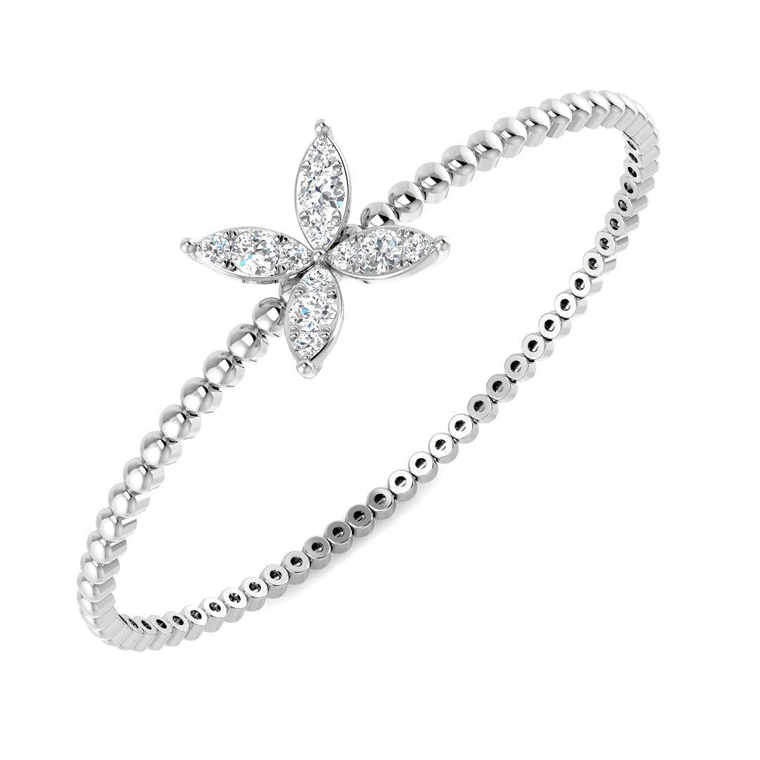 9K White Gold Natural Round Cut Diamond Flower Style Beaded Fancy Bangle - 18k Yellow Gold / 0.80 Carat / Lab Grown Diamond: the shop's own photo