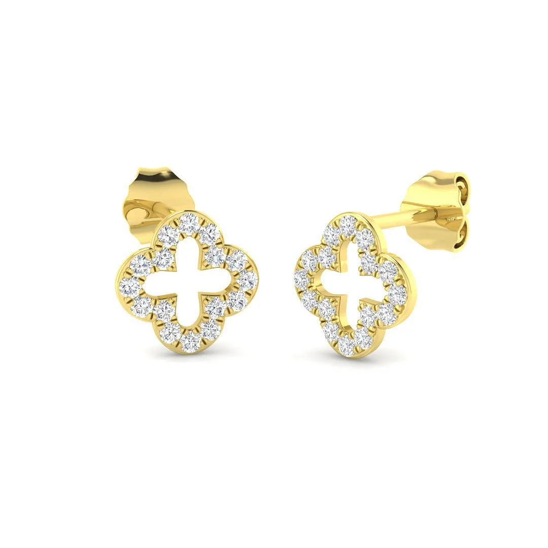 Deavy Luxury Gold Clover Diamond Earrings | Elegant 0.2ct - 0.5ct - 9k Yellow Gold / 0.2 Carat / Natural Diamond(F-VS): the shop's own photo