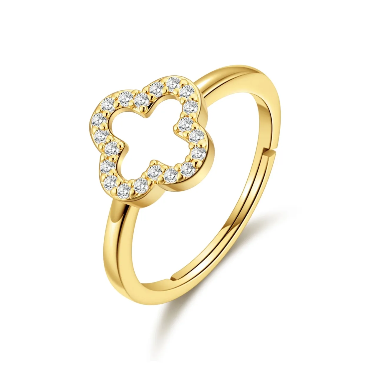 18k Gold Plated Clover Adjustable Ring Created with Zircondia® Crystals: the shop's own photo