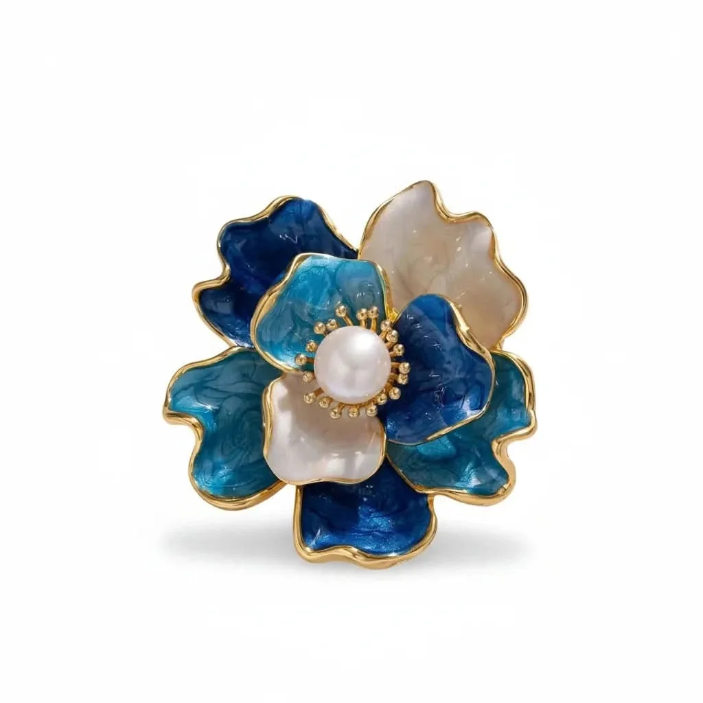 Enamel Peony Freshwater Pearl Brooch: the shop's own photo