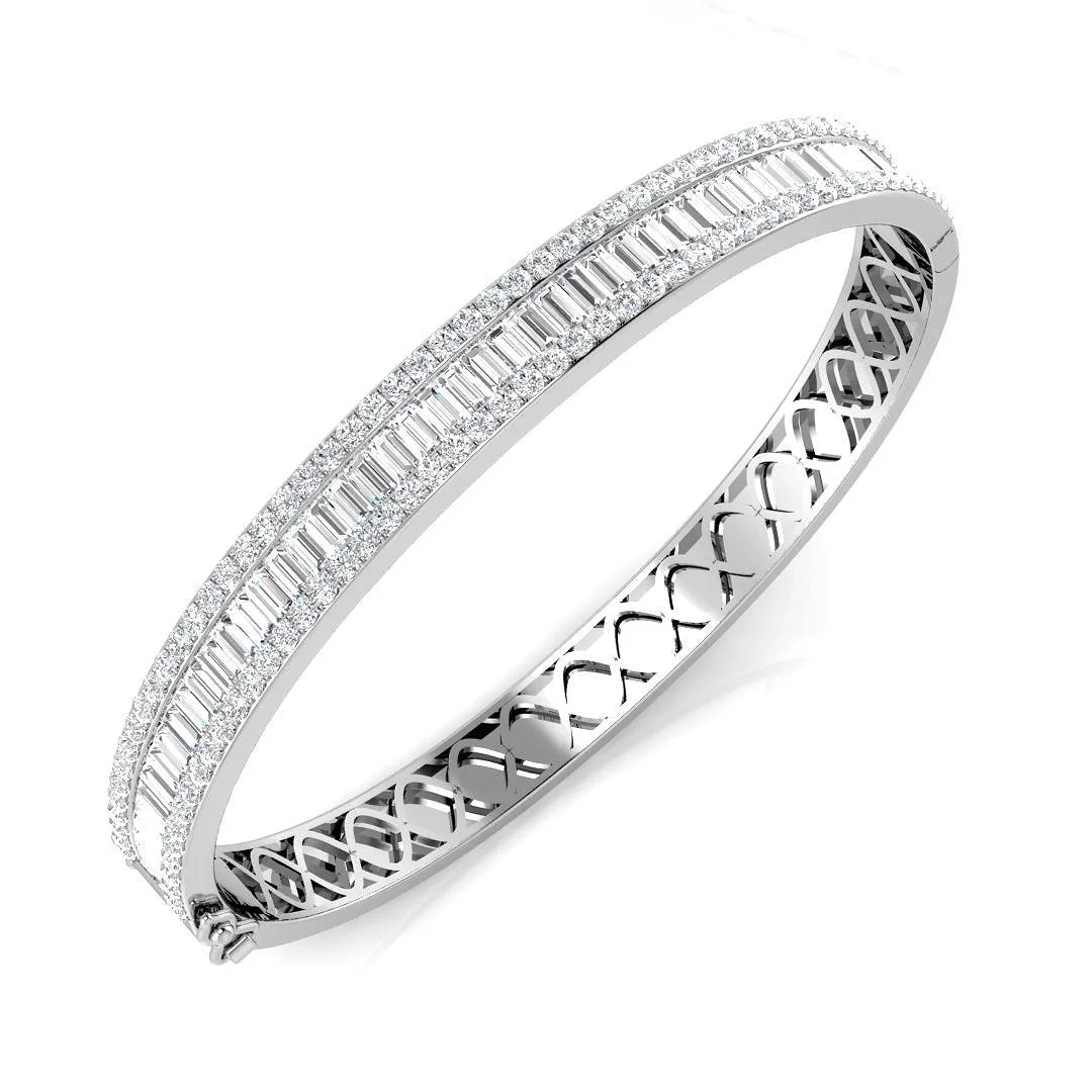 9K Yellow Gold Channel Set Natural Diamond Bangle with Baguette and Round Cut Diamonds - 18k White Gold / 5.05 Carat / Lab Grown Diamond: the shop's own photo