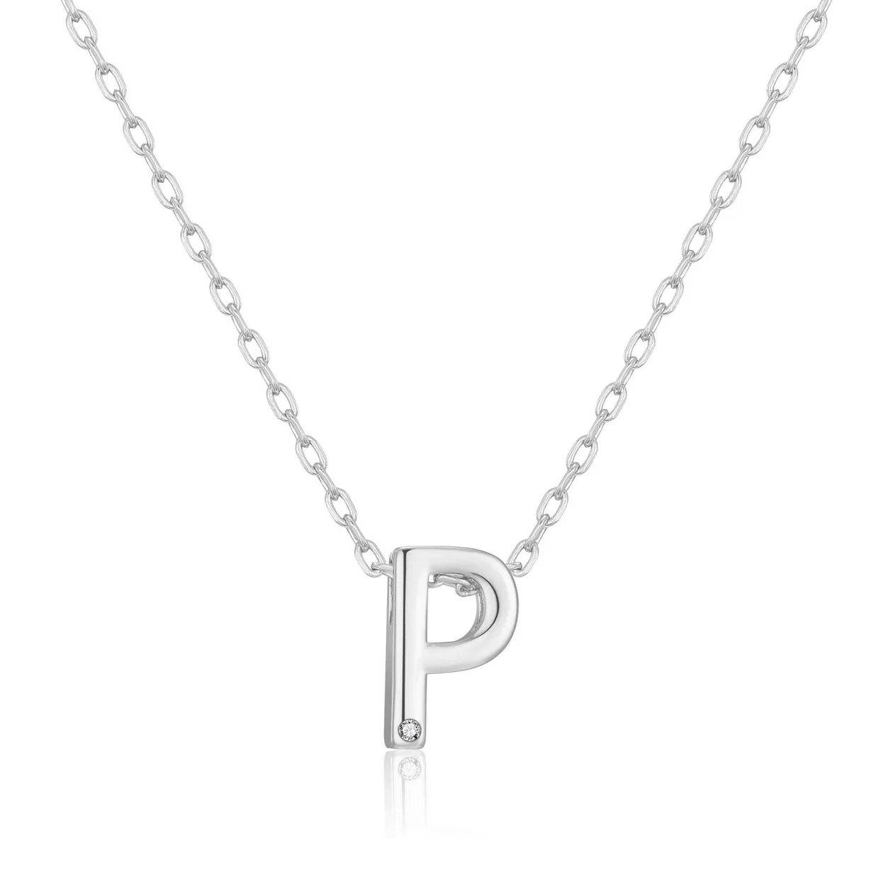 Customisable Initial Necklace (A-Z) with Option of Birthstone Charm - P: the shop's own photo