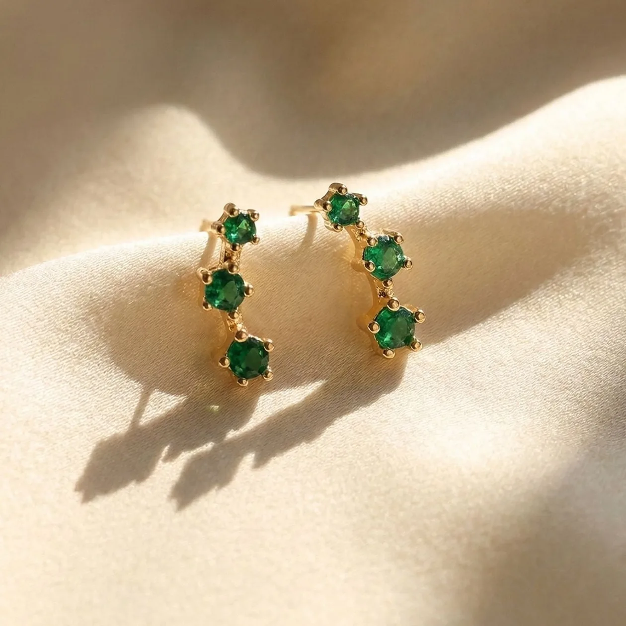 Tiny Emerald May Birthstone Climber Stud Earrings: the shop's own photo