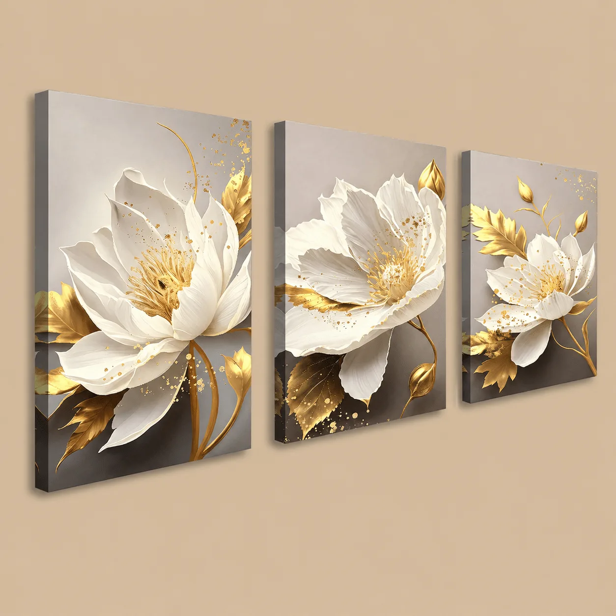 White & Gold 3D Flowers Canvas Art, Set of 3: the shop's own photo