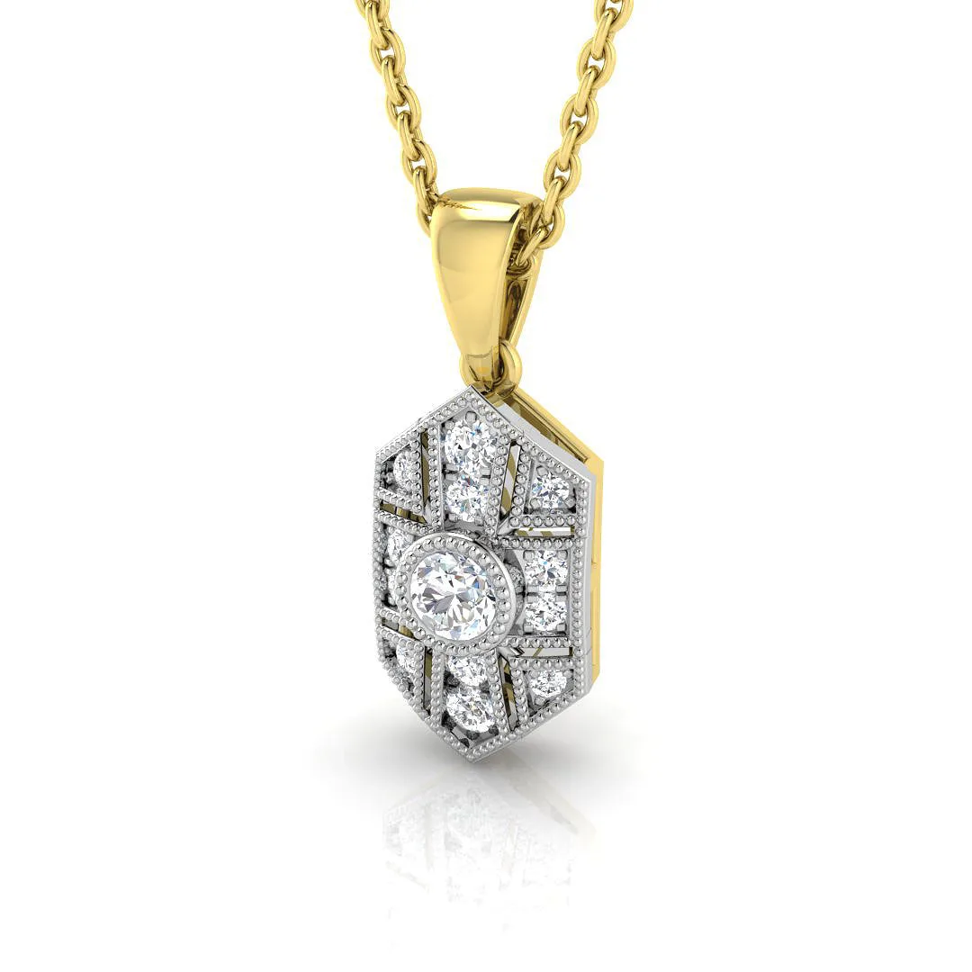 Hexagon Diamond Pendant Necklace with Unique Geometric Design - 9k Yellow Gold / 0.15 Carat / Natural Diamond(F/SI): the shop's own photo