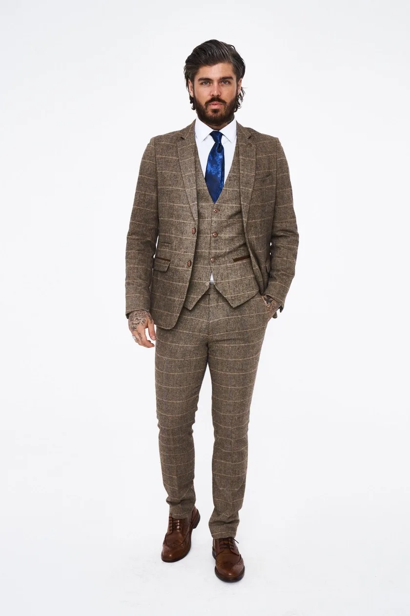 Marc Darcy Ted Tan Tweed Check Three piece Suit: the shop's own photo
