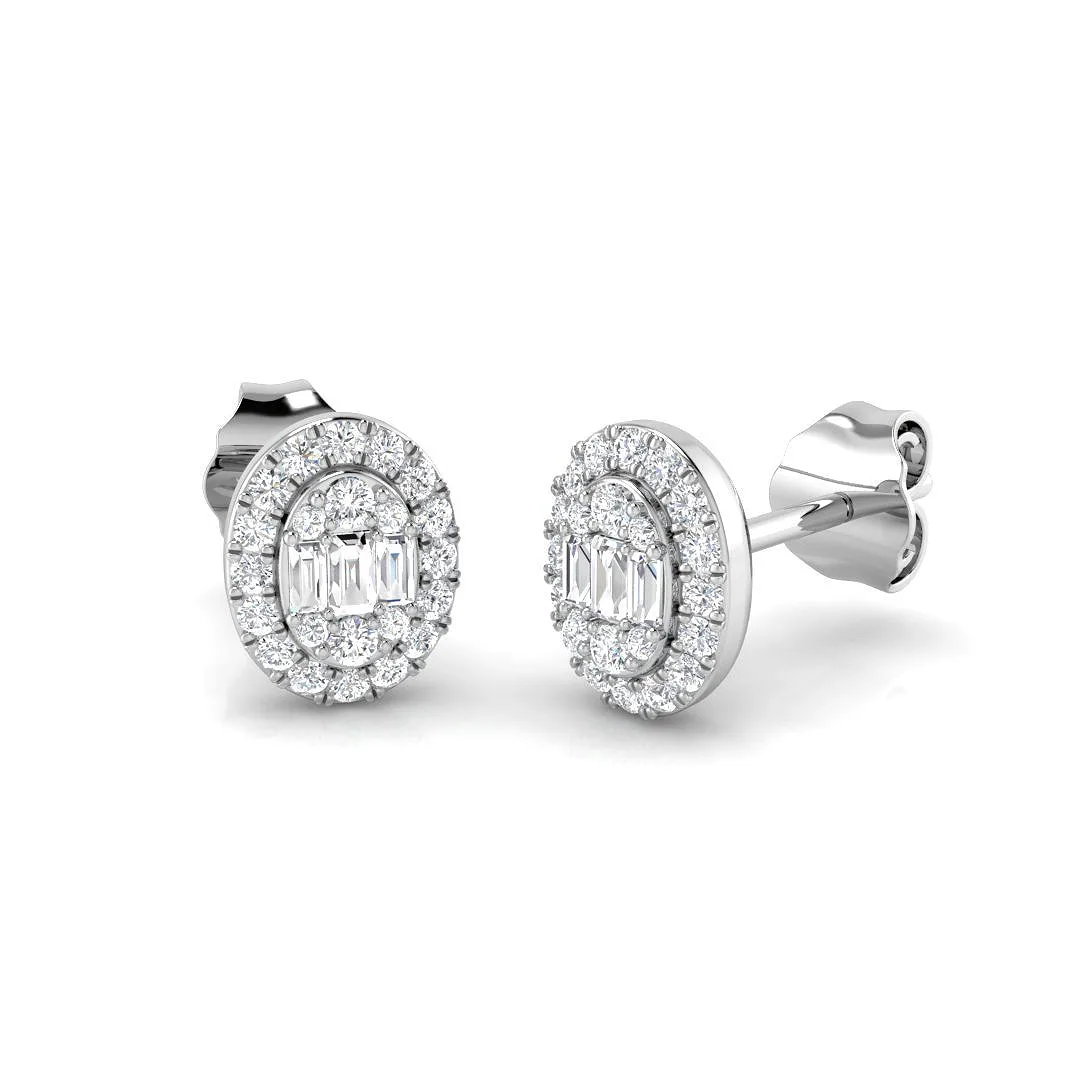Stud Earrings with Oval Diamond Halo Cluster - 0.25ct to 1ct Gold - 0.25 Carat / Lab Grown Diamond(D-VVS) / 18k White Gold: the shop's own photo