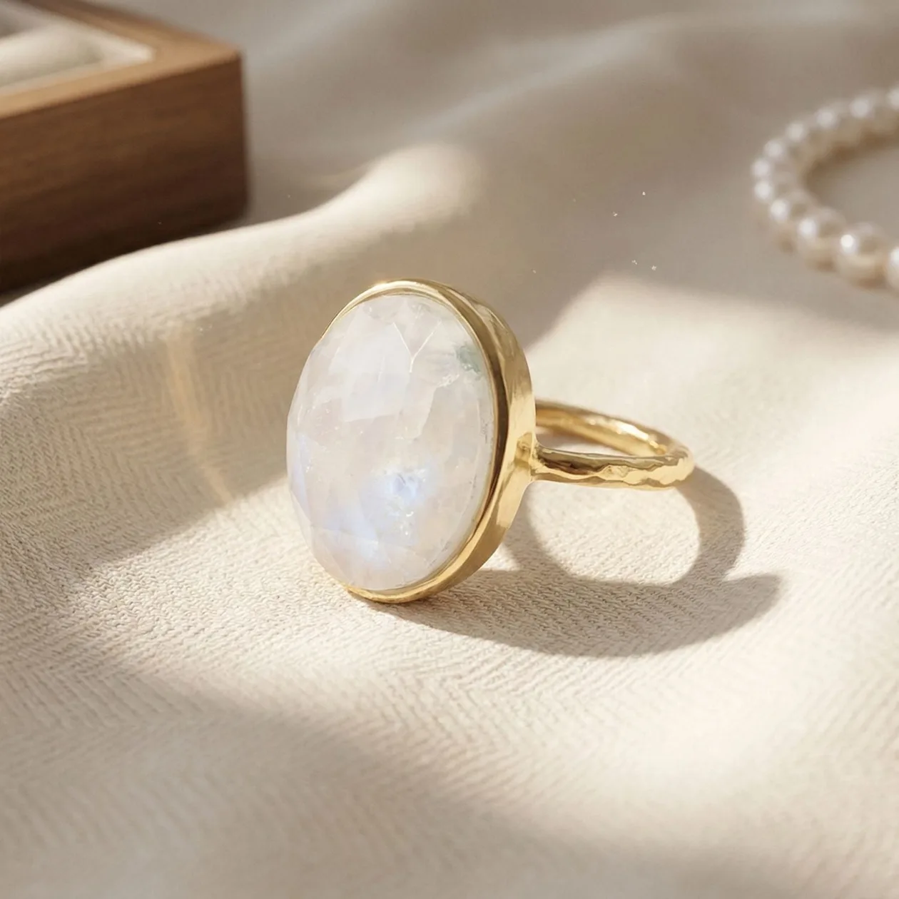 Statement Rainbow Moonstone June Birthstone Ring - Medium - N (UK)/ 53.8mm circumference/ 7 (US): the shop's own photo