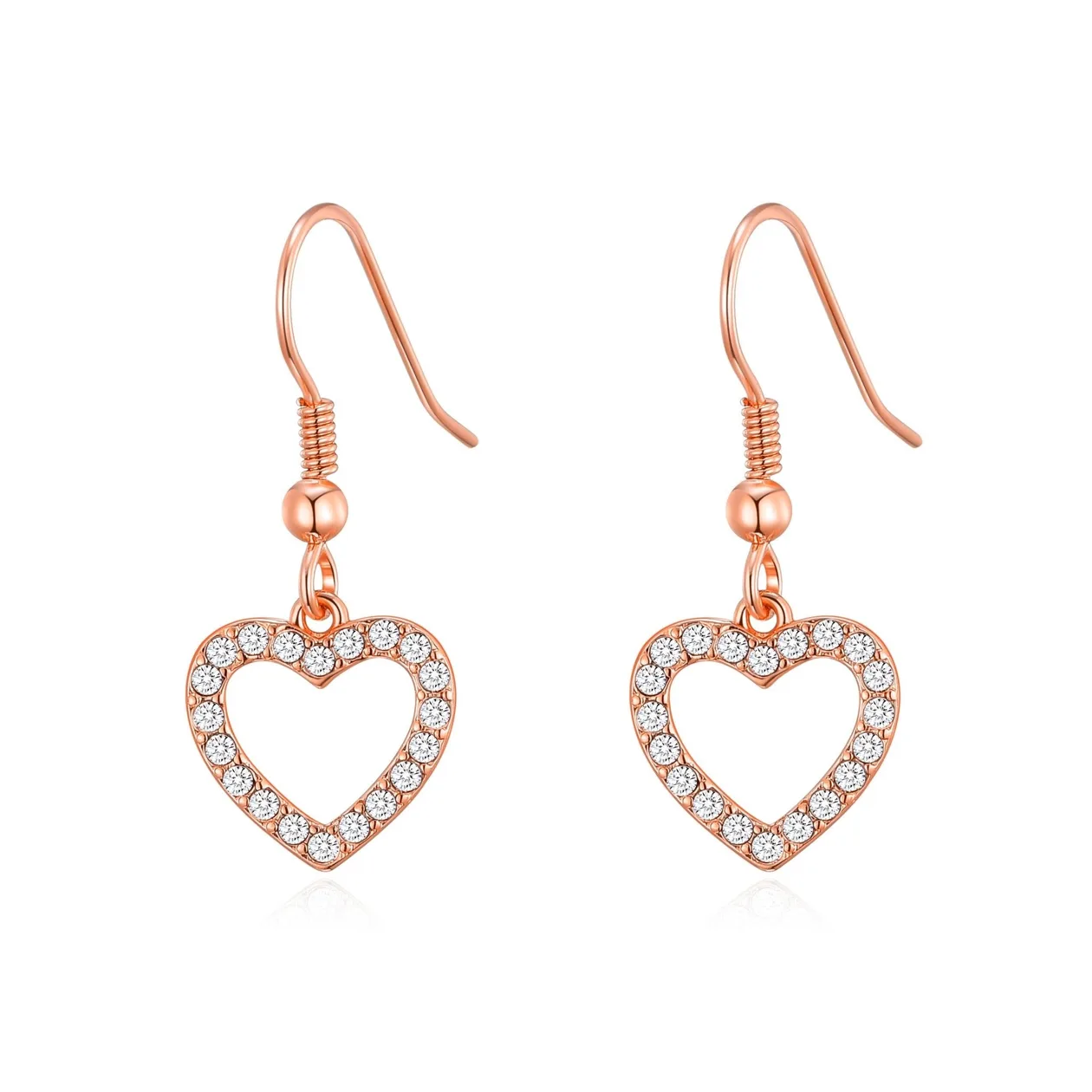 Rose Gold Plated Open Heart Drop Earrings Created with Zircondia® Crystals: the shop's own photo