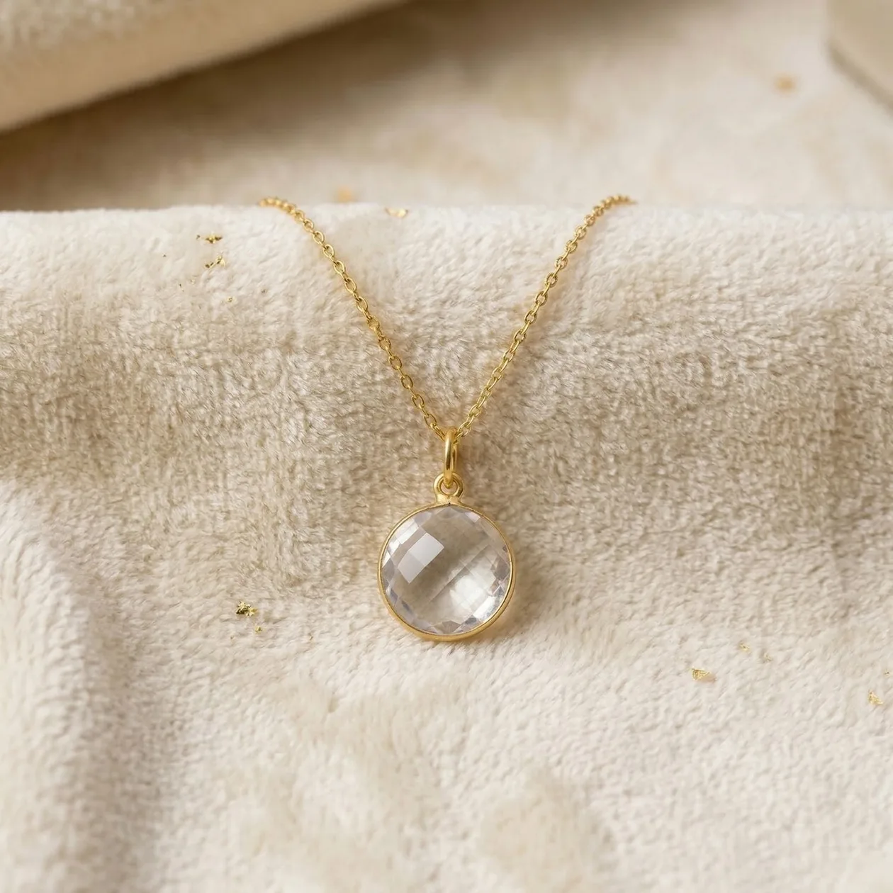 18ct Gold Plated White Topaz April Birthstone Crystal Charm Necklace: the shop's own photo