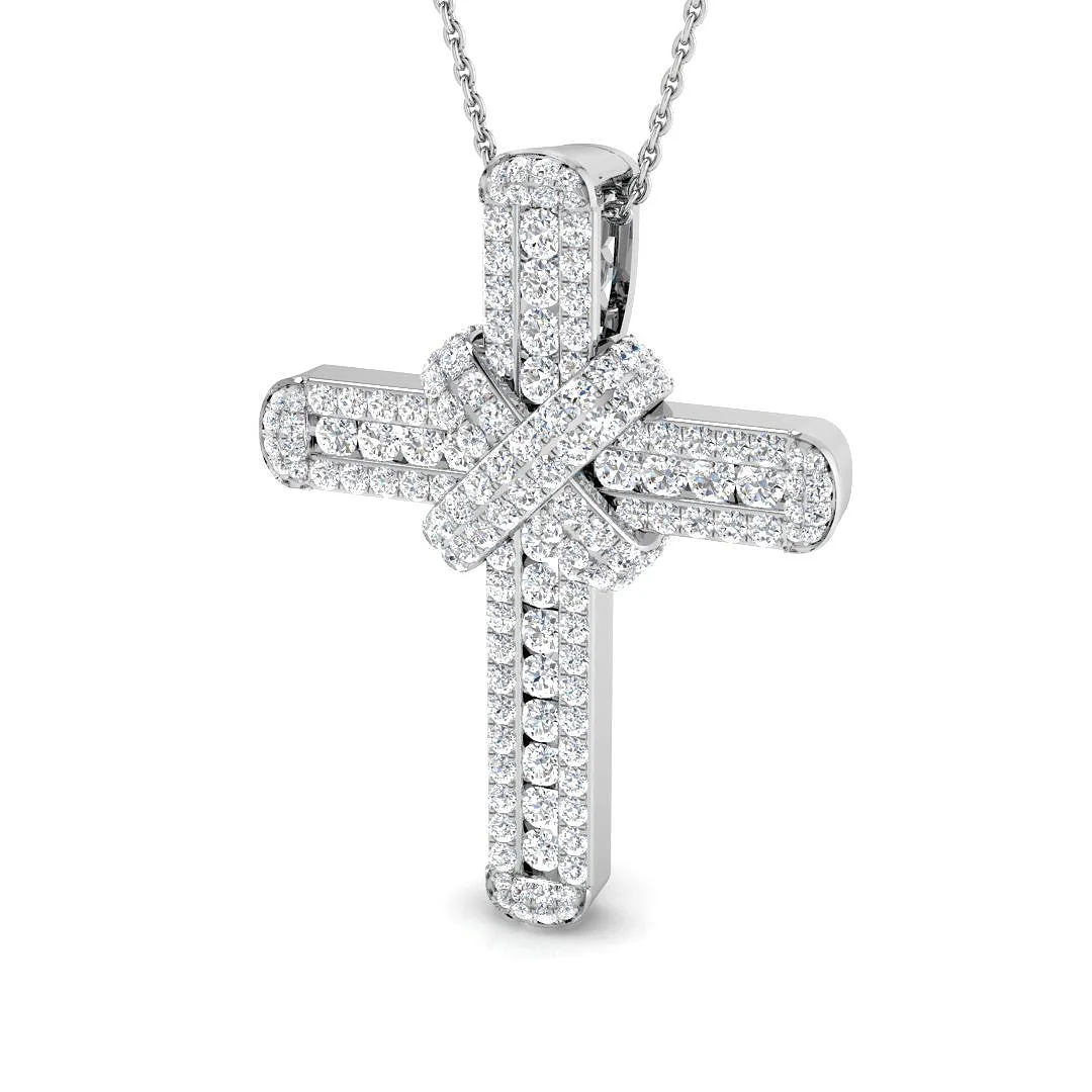 Round Diamond Cross Pendant with Silver Chain | 1.75Ct | Pave Diamonds - 950 Platinum / 1.75Carat / Natural(F-VS): the shop's own photo