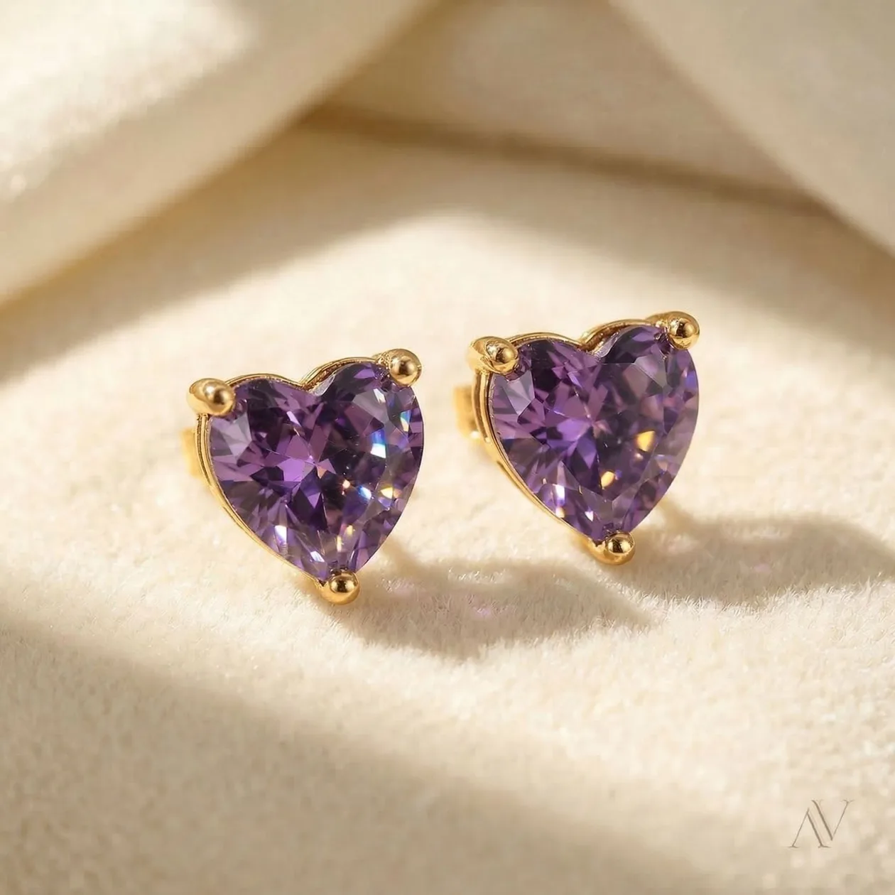 Amethyst Heart February Birthstone Stud Earrings: the shop's own photo