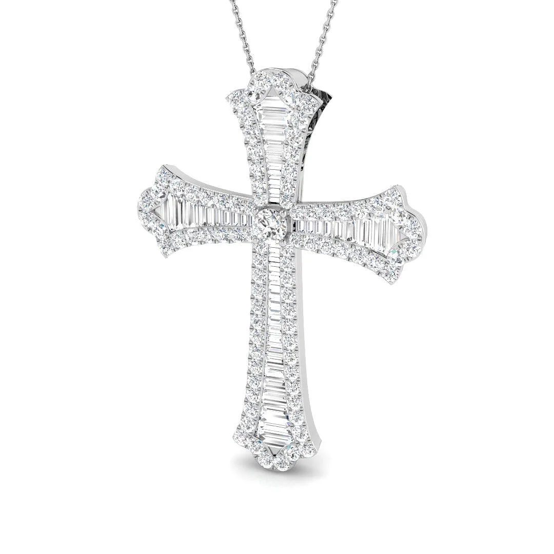 Vintage Inspired Baguette Diamond Cross Pendant Necklace | Gold or Platinum - 18k Yellow Gold / 1.00 Carat / Natural FG/VS-SI: the shop's own photo