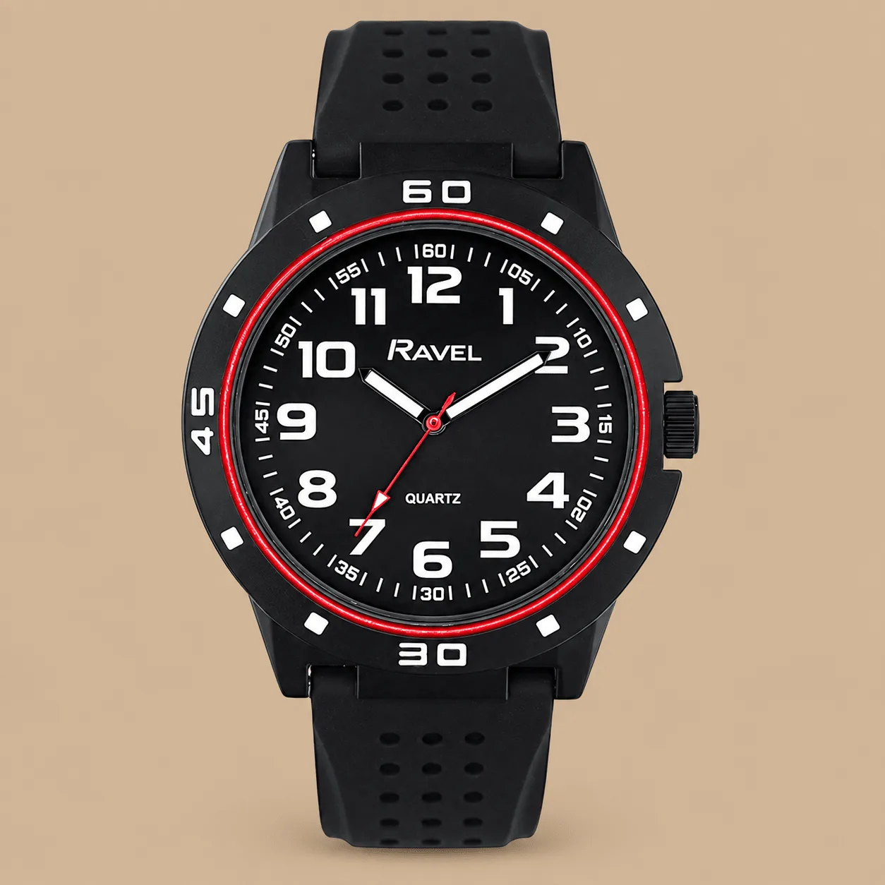 Ravel Men's Black Cased Sports Watch with Colour Co-ordinated Bezel on Silicon Sports Strap - Black: the shop's own photo