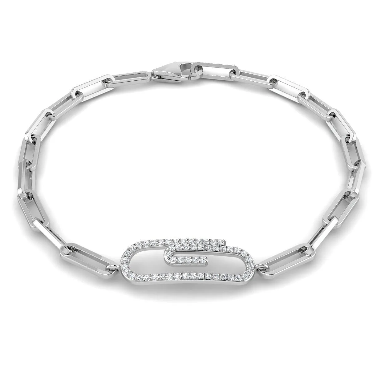 18K White Gold Lab Grown Diamond Paperclip Link Bracelet with Pave Center Link - 9k Yellow Gold / 0.20 Carat / Natural Diamond: the shop's own photo