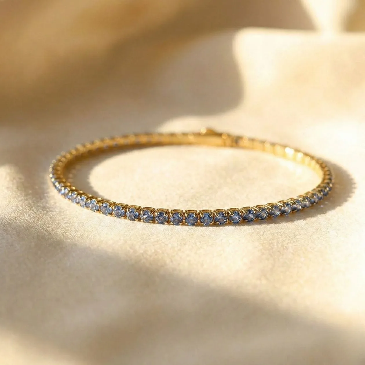 Aquamarine March Birthstone Gold Plated Dainty Tennis Bracelet: the shop's own photo