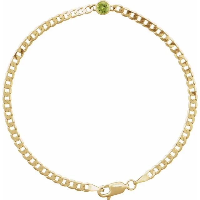 Round Natural Peridot Bezel-Set Solitaire Curb Link Bracelet In Gold & Platinum - 18k Yellow Gold / 1.95 Carat / Lab-Grown-AAA: the shop's own photo
