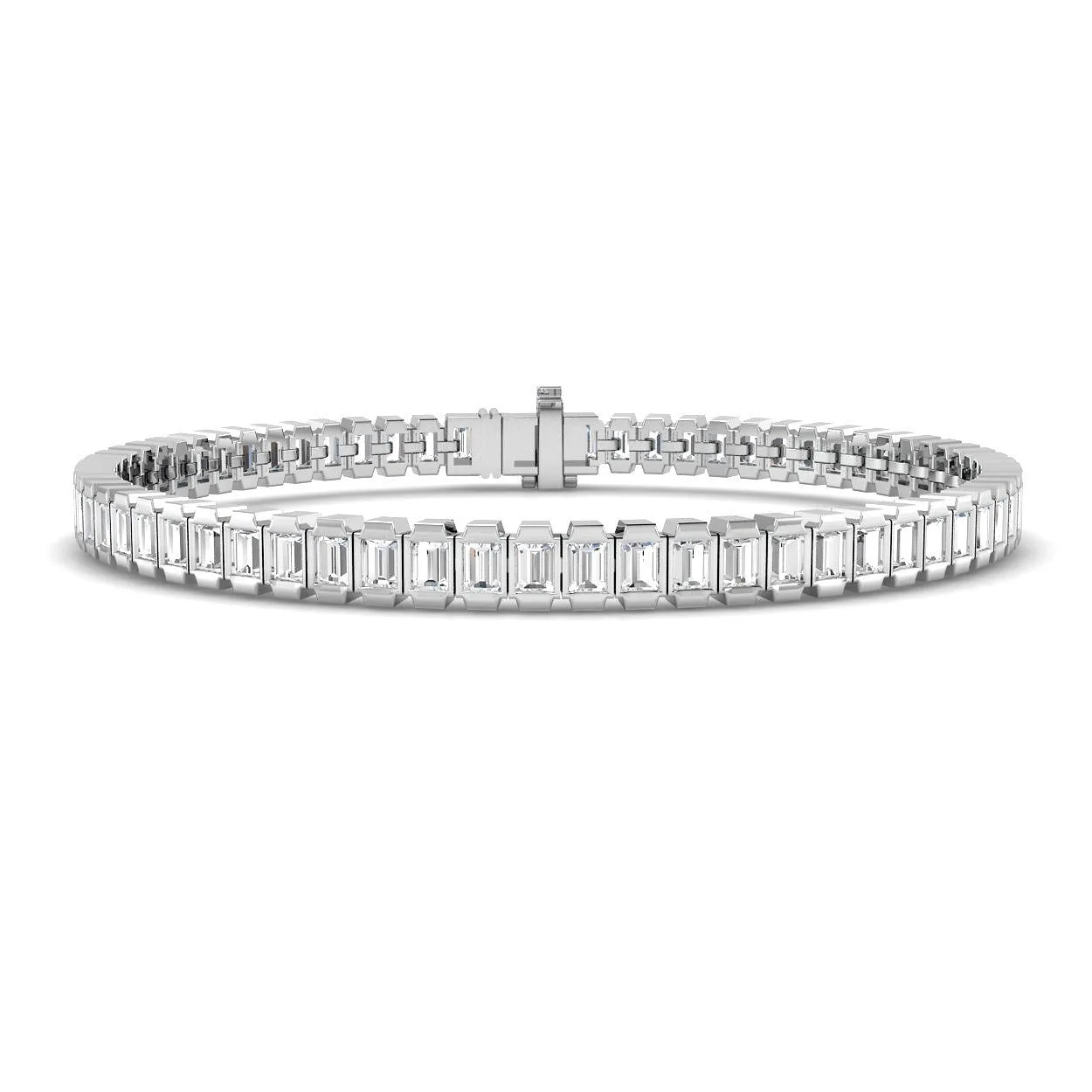 18K White Gold Natural Baguette Cut Bezel Set Diamond Bracelet with Secure Box Clasp - 9k Yellow Gold / 4.35 Carat / Lab Grown Diamond: the shop's own photo