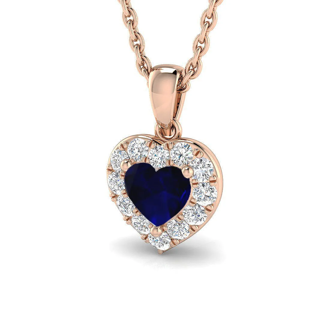 Sapphire Heart-Shaped Pendant | Blue Sapphire Diamond Pendant Without Chain - 9k Rose Gold / Natural Diamond(F/SI) / 1.00 Carat: the shop's own photo