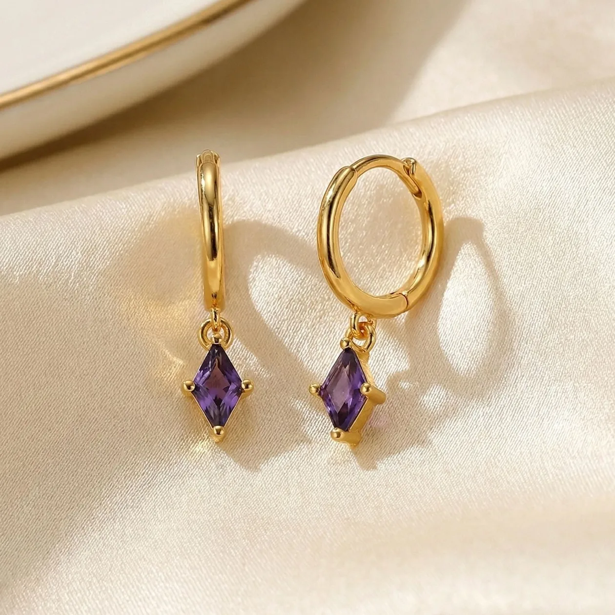 Amethyst February Birthstone Delicate Dangle Hoops: the shop's own photo