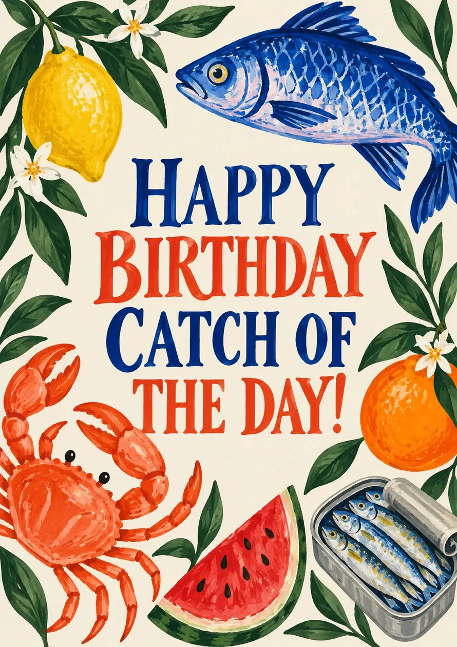 Funny Seafood Catch of the Day Birthday Card: the shop's own photo