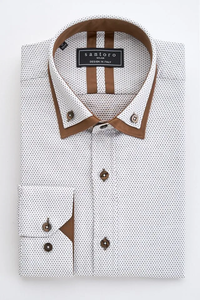 White Shirt with Brown Contrast Collar & Trim: the shop's own photo