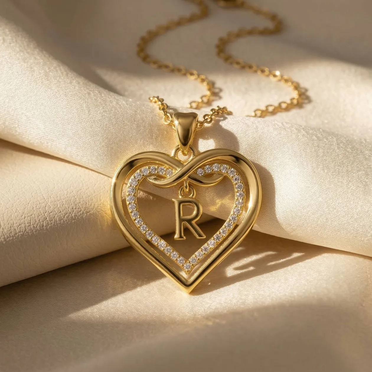 Statement Love Heart Initial Necklace Gold Plated Necklace - R: the shop's own photo