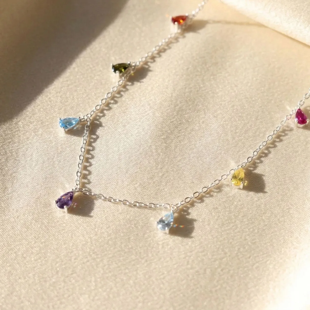 Vibrant Multi Colour Gemstone Teardrop Silver Necklace: the shop's own photo