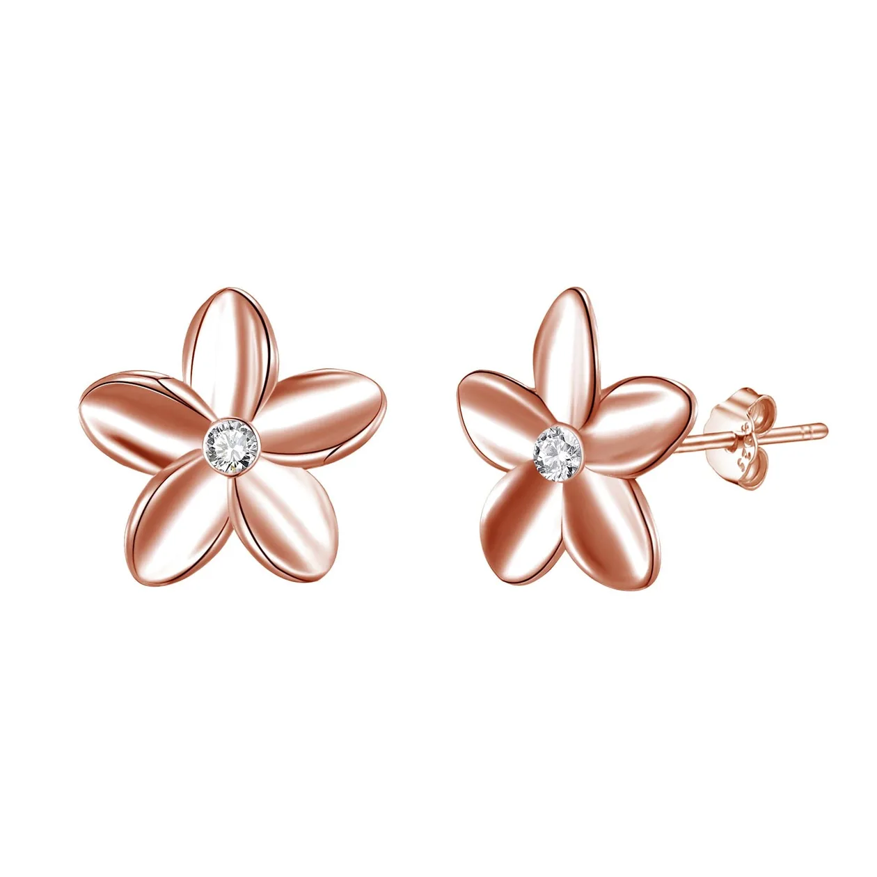 Rose Gold Plated Sterling Silver Flower Earrings Created with Zircondia® Crystals: the shop's own photo