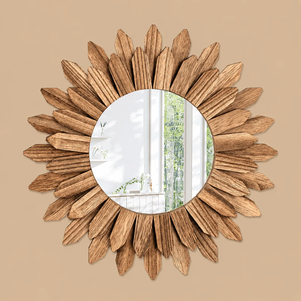 Rustic Wood Sunburst Wall Mirror: the shop's own photo