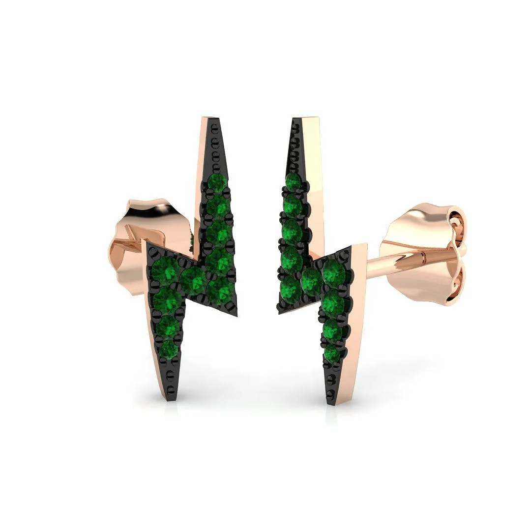 Green Emerald Lightning Bolt Stud Earrings | Gold & Platinum | UK Made - 9k Rose Gold / 0.15 Carat: the shop's own photo