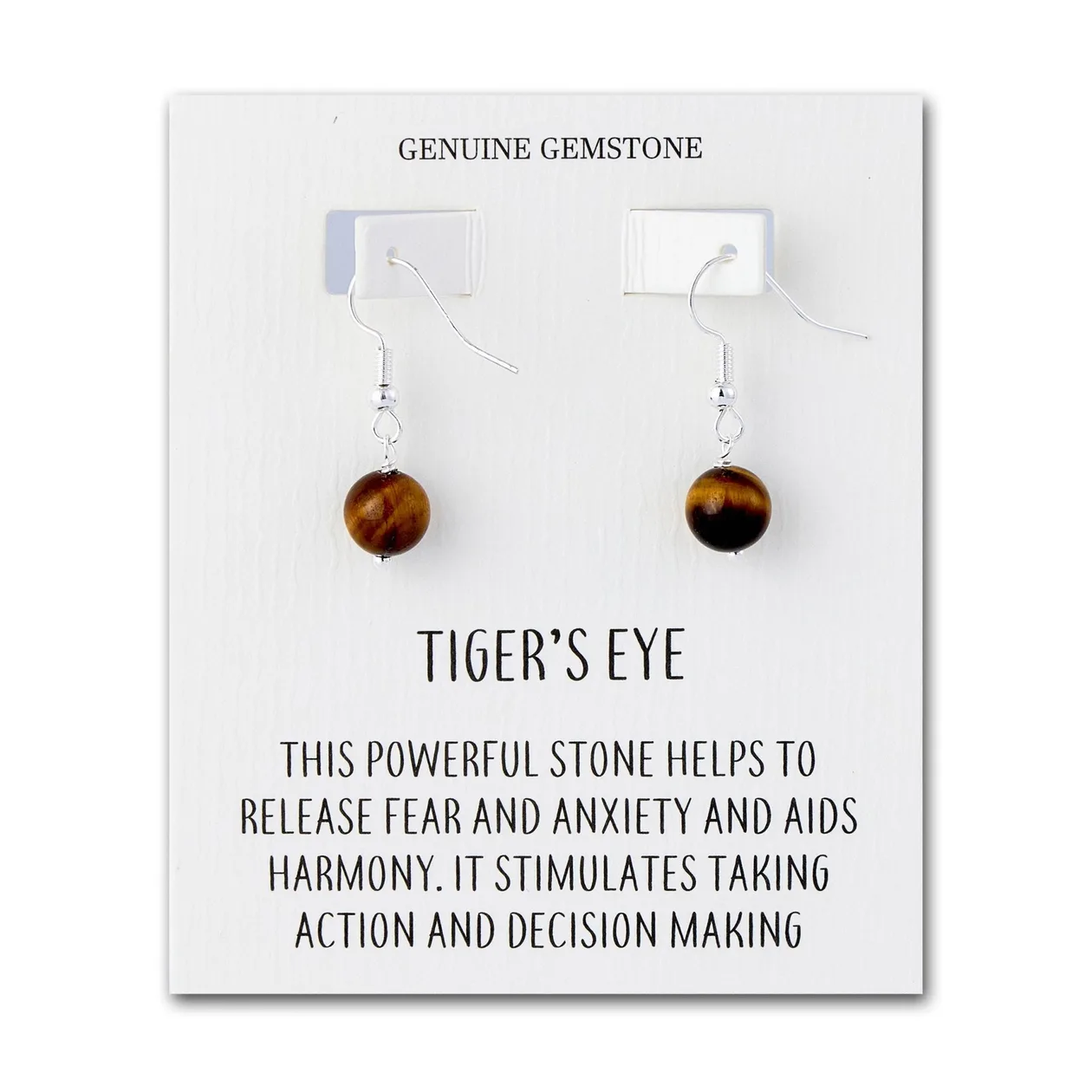 Tigers Eye Gemstone Round Drop Earrings with Quote Card: the shop's own photo