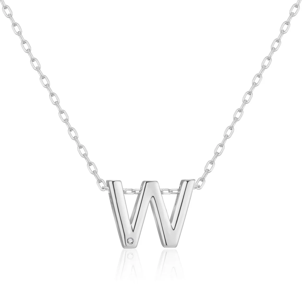Customisable Initial Necklace (A-Z) with Option of Birthstone Charm - W: the shop's own photo