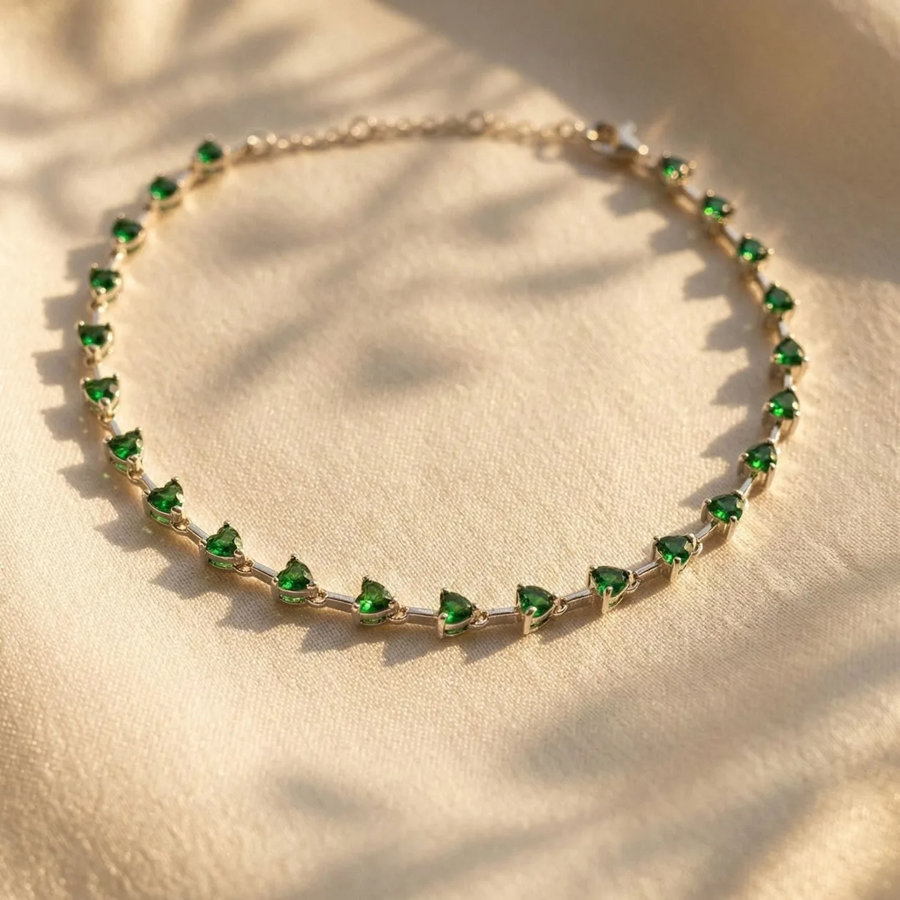 Emerald May Birthstone Heart Tennis Silver Bracelet: the shop's own photo